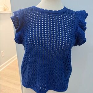 Gap Blue Crochet Knit Ruffled Sleeve Top